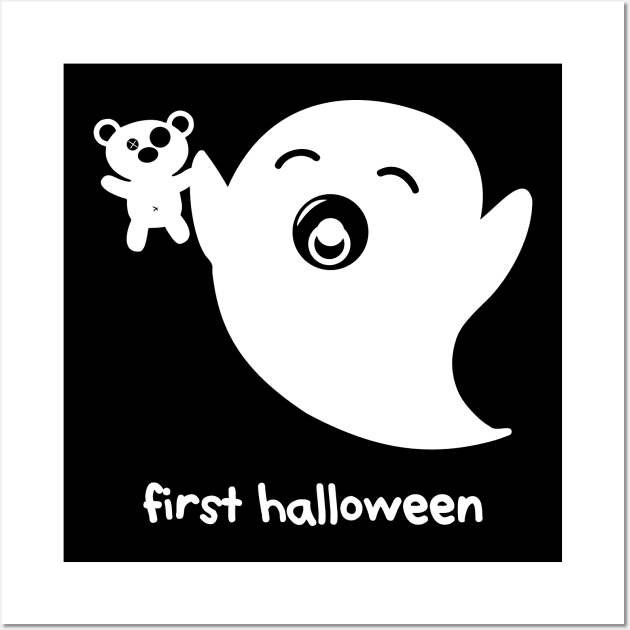 cute ghost - Baby Boo – first Halloween (white on black) Wall Art by LiveForever